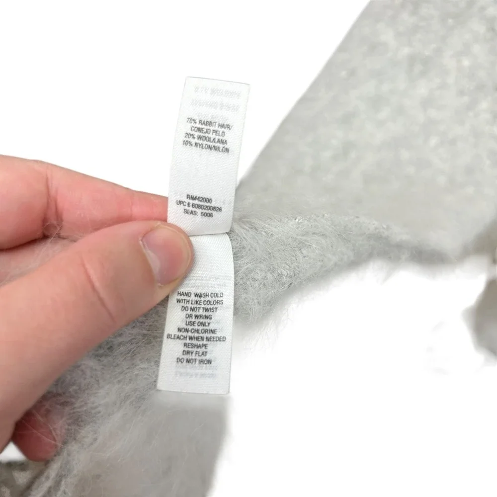 Rabbit Hair Wool Scarf Gray Fuzzy Knit Fringe Soft Cozy Winter Wrap Quiet Luxury